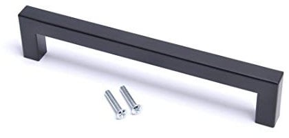 BSM Marketing 1 Pack Kitchen Door Handles 160mm Hole Centre Flat Black Cabinet Handles Stainless Steel Square Cupboard T Bar Handle (Screws Included)