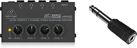 Behringer MICROAMP HA400 Ultrakompakter 4-Kanal-Stereo-Kopfhörerverstärker & PremiumCord Adapter 6,3 mm Stereostecker auf 3,5 mm Stereobuchse, Stecker auf Buchse