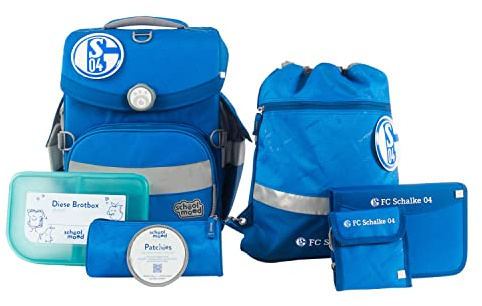 SCHOOL-MOOD - Schulranzen Set Schalke 04, 7-teilig - Timeless Air+ - ergonomischer Schulranzen Jungen & Mädchen - Schultasche für Kinder in der 1. bis 4. Klasse - Schalke 04