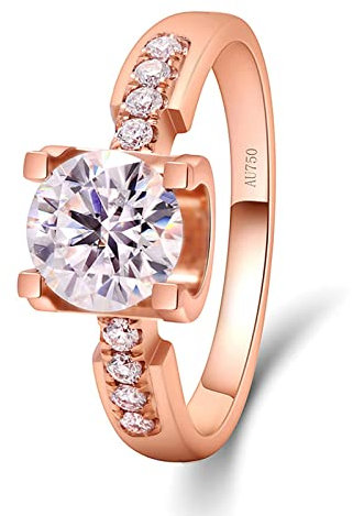 Daesar Trauringe 585 Rotgold, Hochzeit Ring Damen mit 1ct Moissanit 6.5MM Eheringe und Verlobungsringe Rosegold Gr.51 (16.2)