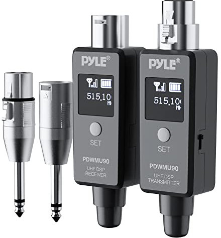 Pyle Multifunctional UHF Wireless XLR Adapter System,Transmitter And Receiver For Dynamic Microphones And Music Sources,48k Frequency Signal Transmission,USB Recharge Capable,90 Feet Range,Dark Gray