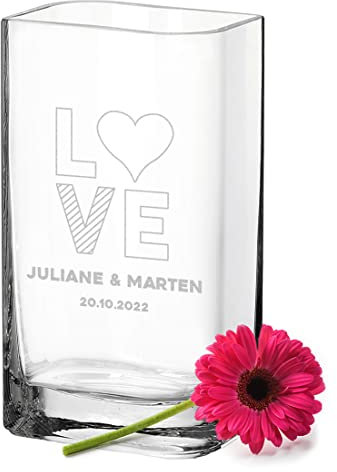 Leonardo Glas Blumenvase mit personalisierter Wunschgravur - handgefertigte Blumenvase mit Name - Geschenkidee zur Hochzeit und Jahrestag - für Männer und Frauen - Paar-Geschenk - Unikat