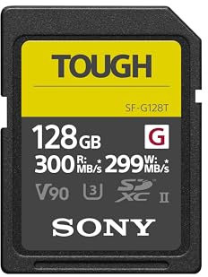 Sony SDXC 128GB SF-G Tough Series - V90 UHS-II U3 - Digital Memory Card - Read 300MB/s Write 299MB/s (SFG1TG)