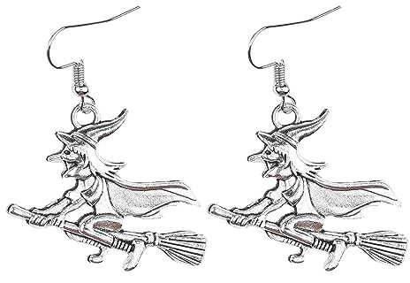 Lezevn Pendientes de bruja malvada para Halloween, aretes con forma de escoba de bruja, disfraz de Halloween para mujeres y niñas, aleación