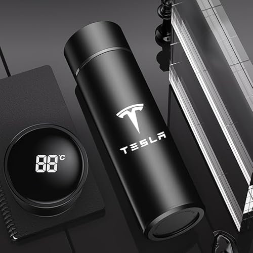 GRONGU Tasse Thermo en Acier Inoxydable de Température D'affichage, pour Tesla Model 3 X S Y, Accessoires de Voiture de Tasse de Voyage de Tasse de Thermos à la Mode,Black-
