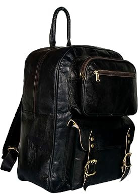 ALASKA EXPORTS 17 Laptop Backpack Real Leather Anti-Theft Daypack | College Bags | Shoulder Bag | Fashion Backpacks | Casual Daypacks (Black)
