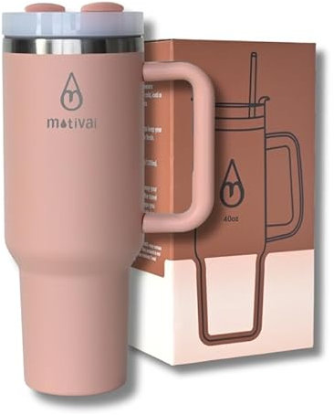 Motivai® Tumbler - 40oz - Thermobecher mit Griff und Strohhalm - Edelstahlbecher - Travel Cup - Mug to go - Trinkbecher to go - Thermosflasche - (Lachsrosa)
