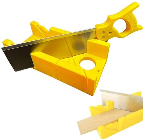 Wooojin Juego de caja de inglete y sierra para manualidades, caja de inglete de 12 pulgadas con sierra trasera de 14 pulgadas, sierra trasera de acero reforzado para carpintería, caja de corte