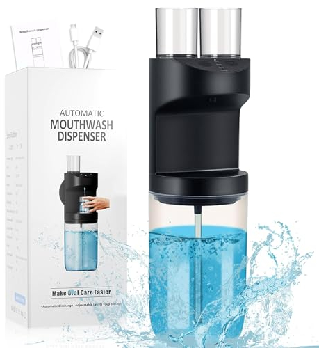 Distributeur de Bain de Bouche Automatique, Distributeur Rince Bouche Électrique avec 2 Gobelet Magnétiques, 550Ml 3 Niveaux Volume de Distribution Réglable pour Adultes et Enfants