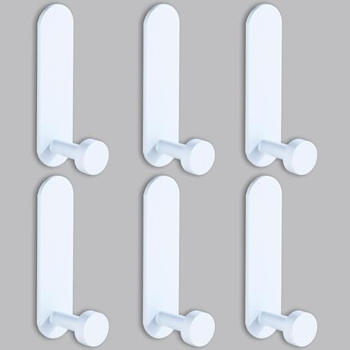 JS Stick on Hooks Sticky Towel Hooks Holder Self Adhesive Hangers Wall Mounted Over Door for Coat Hat Purse in Bathroom Shower Kitchen,White,6 Pack