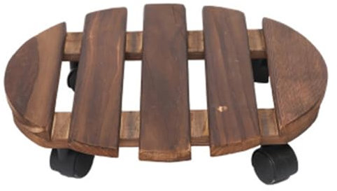 TopHomer Plant Caddy with 4 Wheels, 10 Inch Round Wooden Plant Stand Rolling Plant Pot Trolley with Metal Lockable Casters for Large Plant Pot Flower Pot Patio