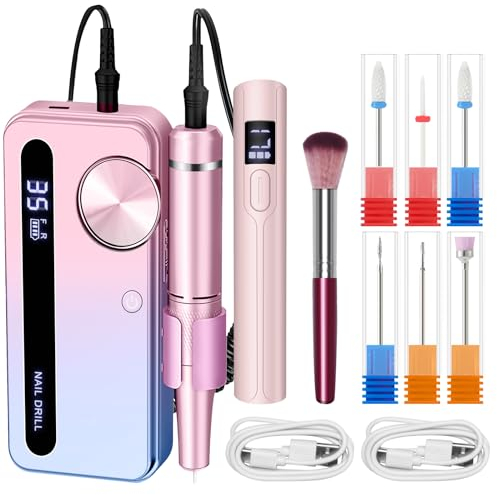 Atopskins Ponceuse pour Ongles Professionnel Electrique 35000 RPM Portable Rechargeable Lime à Ongle avec 6 Embouts lampe à ongles U V Vitesse Réglable pour Manucure et Pédicure LCD(Rose dégradé)