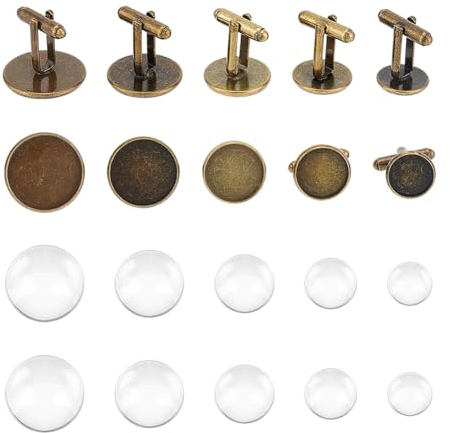 UNICRAFTALE 10 Sets 5 Größen DIY Blank Dome Legierung Manschettenknöpfe Set Antik Bronze Manschettenknopf Basis Rohlinge Runde Cabochon Fassung Tablett Für Herren Manschettenknopf DIY Handwerk