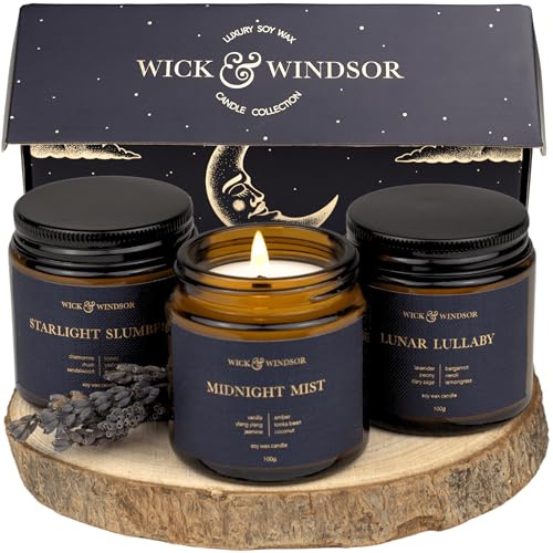 Wick & Windsor Midnight Collection - Scented Candle Gift Set - Soy Wax Candles with Wooden Wick Candles - Christmas Gifts for Women - Candle Trio