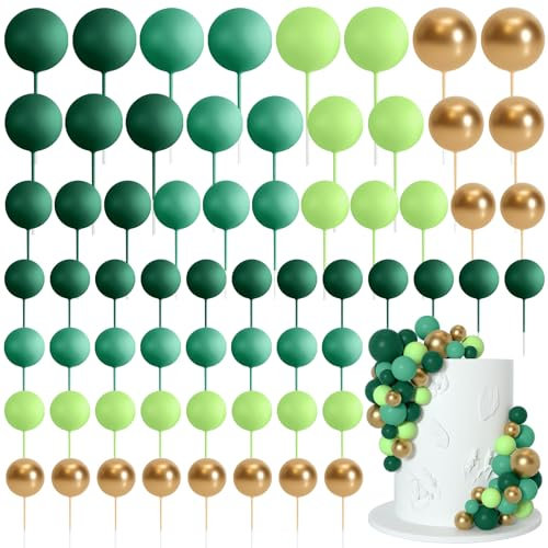 Bouiexye 75 Pieces Cake Balls Topper Decorations Foam Cupcake Topper Mini Balloon Cake Topper Balls Cake Picks for Cake Deco Birthday Party Wedding(Green Gold Series)