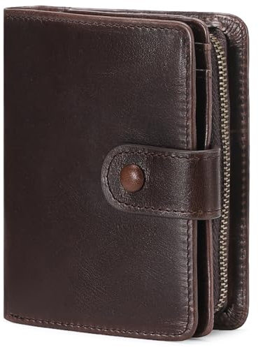 GOIACII Portefeuille RIFD en cuir à deux volets avec fenêtre pour carte d'identité, 11 porte-cartes et 2 compartiments pour billets et grande poche zippée pour pièces de monnaie, A02 Café, M