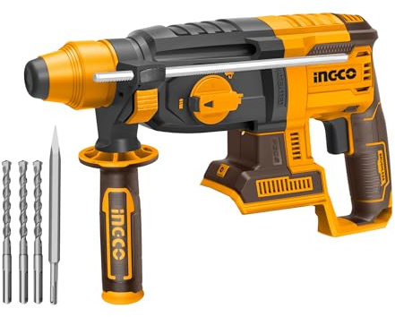 INGCO Marteau Perforateur Sans Fil (Produit Seul) 20V, Moteur Sans Balais, Φ26MM Dans le Béton, 4 Fonctions, SDS-Plus, 2.5J, 1100 tr/min, 5000bpm CRHLI20228