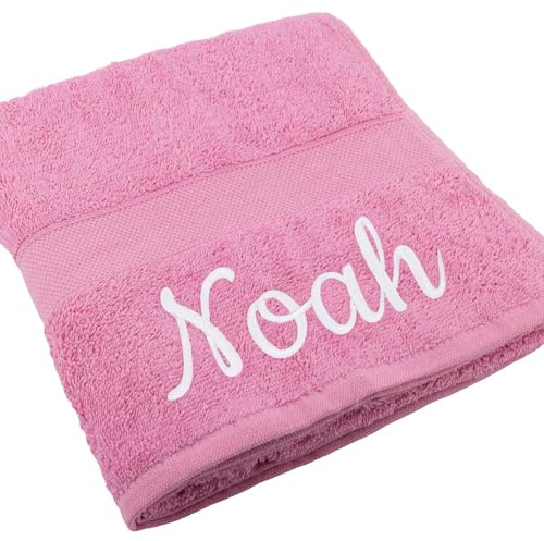 Deitert Handtuch Juist mit Namen oder Wunschtext Bestickt, personalisiertes Duschtuch, individuelles Badetuch, 100% Baumwolle, 70 x 140 cm rosa