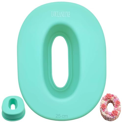 LOULANLUXE Silikon Kuchenform Zahlen Groß, Antihaftige Backform Zahlen 0, Eingedickt Number Cake Backform, Zahlenbackform für Kindergeburtstag, Hochzeit Jubiläum, Geburtstagstorte, Grün, 25 cm