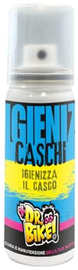 DR. BIKE Igieniz caschi 100ml. Igienizzante spray casco. Igienizza e sanifica caschi moto. Igienizza interno casco e imbottitura contro muffe, batteri, lieviti. Efficace spray pulitore.