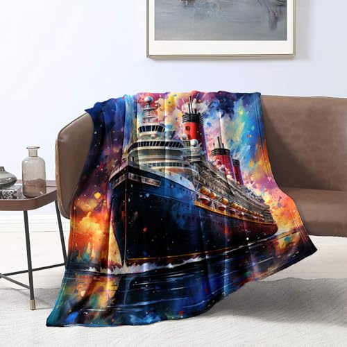 Flanell-Fleece-Überwurf, farbenfrohe Decke mit psychedelischem Titanic-Druck, warme, gemütliche, plüschige und leichte Überwurfdecke für Erwachsene und Kinder, für alle Jahreszeiten.