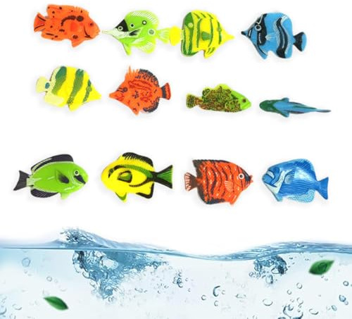 XUZOPIM 12 Stück Aquarium Plastic Fish, Aquarium Fische, Artificial Floating Fish Figures, Realistic Moving Fish Ornament, Tropical Fish Decorations For Aquarium, Multicoloured Tropical Fish