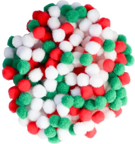 i-mondi® 200 pompons zum basteln bunt 10mm klein pom pom bunt (092 weiss-grün-rot)