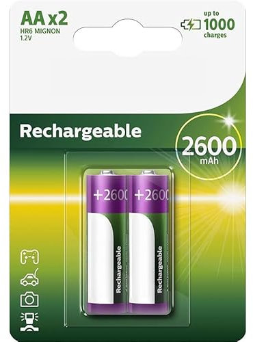 Philips R6B2A260/10 wiederaufladbare AA-Batterien, 1,2 V, 2 Stück, ideal für Ihre elektronischen Geräte. Leistung und Haltbarkeit in einem Paket.