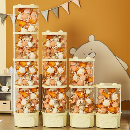 simdennr Toy Display Bucket with Light, Cute Doll Storage Tube, Plush Display Bucket, Stuffed Animal Zoo Storage Organizer, for Playroom Bedroom Home Decor (white)