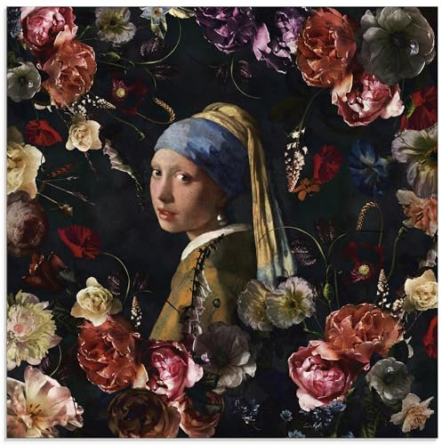 ARTland Wanddeko Glasbilder Wandbild Glas Bild Blumen Gemälde Porträt das Mädchen mit dem Perlenohrring Renaissance U5KJ