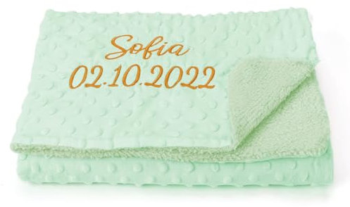 SIMYJOY Baby Decke Personalisiert Babydecke mit Namen Personalisierte Decke mit Gesticktem Namen Geschenk Personalisiert für Junge Mädchen Grün