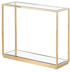 My Furniture Rippon Console rectangulaire en Laiton. Verre de sécurité renforcé, Cadre doré élégant. Design Moderne et Minimaliste, Parfait pour entrée ou Salon.