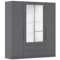 Rauch Möbel Belfast Kleiderschrank, Schrank, Garderobe, Organizer, 4-türig, mit Spiegel, 4 Schubladen für mehr Stauraum, Farbe Grau metallic, Schwarz, Kurze Griffleisten Grau metallic, 181x197x54cm