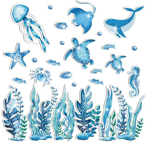 Ocean Cruise Door Magnets Decorations, Blue Under The Sea Animals Cruise Ship Door Decor Magnetic Stickers for Summer Cruise Room Fridge Car Kitchen Cabin Garage Refrigerator Door Carnival Party Decor