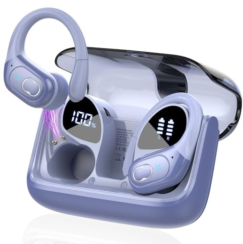STECEi Cuffie Bluetooth Sport, 75 Ore Auricolari Bluetooth 5.4 HiFi Stereo, Cuffie Senza Fili con 4 ENC HD Mic, IP7 Impermeabili Cuffiette, Cuffie Wireless per Running/Palestra, Blu viola