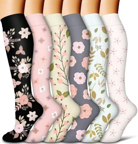 Compression Socks for Women and Men 6 Pack Copper Compression Stockings Circulation-Best Support for Medical, Running,Nursing,Athletic (C-Assorted-1, Large-X-Large)