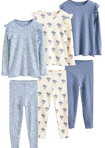 NEXT Mädchen Gerippte Pyjamas aus 100% Baumwolle, 3er-Pack