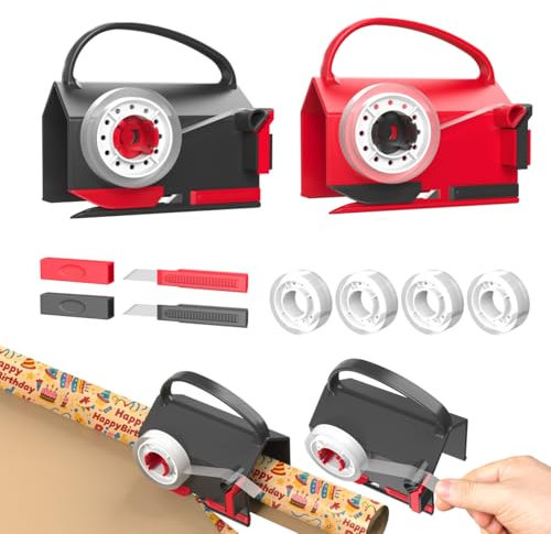 Quuylin Coupe Papier Cadeau, 2 Rouleau, 2 lames et 4 rubans adhésifs, Massicot Rouleau de Papier Cadeau de Noël, Massicot Remplaçable, Pour le Papier Cadeau, Noël, Emballage Cadeau