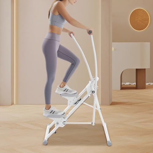 Kompakt Faltbare Stair Stepper Treppensteiger, Vertikale Klettermaschine mit Einstellbaren Pedalen & Lenker, Fitnessgerät für Zuhause Cardio Training, bis 100kg Belastung (Weiß)