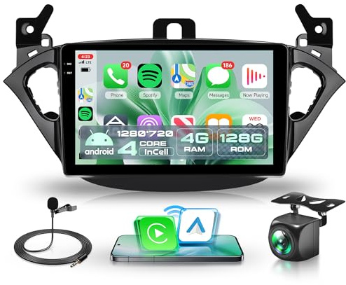 4G+128G Wireless Carplay Android Autoradio per Opel Corsa E 2015-2019/Opel Adam 2013-2016 9 Pollici Incell Schermo Autoradio con Android Auto GPS Navi WiFi Bluetooth FM/RDS/SWC Telecamera Posteriore