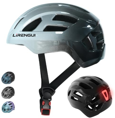 LIRENGUI Casco da bicicletta per bambini con luce posteriore per ragazzi e ragazze, luce posteriore ricaricabile di sicurezza, caschi con gradiente di colore per multi-sport (Argento Grigio, M)
