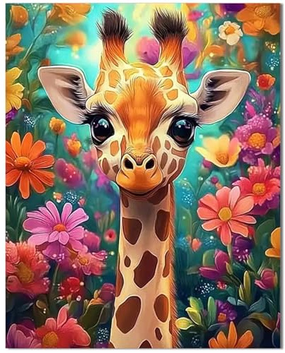 Qiukoo Malen nach Zahlen Erwachsene Giraffe 40x50 cm | Malen nach Zahlen Kinder ab 9 Jahren - DIY Paint by Numbers für Anfänger, Geschenk & Wanddekoration