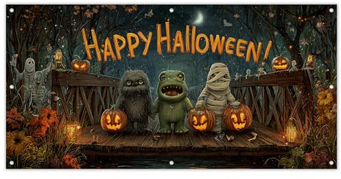 Happy Halloween Banner 80 x 40 cm - PVC frei 360g/m² - Partybanner, Dekoration, perfekt für Halloweenpartys indoor und outdoor (Happy Halloween 29, 80 x 40 cm)