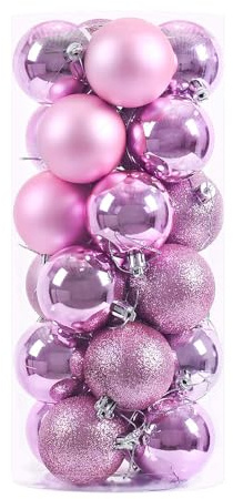 Mateju Weihnachtskugeln Plastik, 24er Set Weihnachtsbaumkugeln Christbaumschmuck, Christbaumkugeln Mehrweg Weihnachtsdeko, Weihnachtsbaum Kugeln, Weihnachtlicher Baumschmuck (Rosa,4cm)