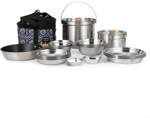 Sileduove Set da 22 pentole da esterno in acciaio inox con contenitore compatto e padella rimovibile per campeggio e picnic