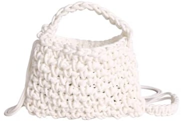 CORIOS Damen Strickstoff Tote Handtasche Gewebte Schultertasche Sommer Strandtaschen Böhmische Umhängetasche Handgewebt Basttasche Kleine Kapazität Tote Beutel für Urlaubsreisen an Den Strand Weiß