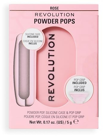 Revolution Powder Pops, Cipria Compatta che Uniforma la Pelle e Controlla la Lucidità, con Acai e Acido Ialuronico, Include Custodia e Pop Grip, Vegana, Rose, 5 g
