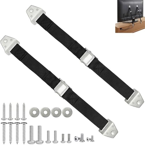 2 StückTV Kippsicherung – verstellbare Kindersicherung für Fernseher & Möbel, Universal Anti‑Kipp Sicherungsgurte mit Metallteilen, kompatibel, Wand/Möbel‑Montage für Flachbildfernseher