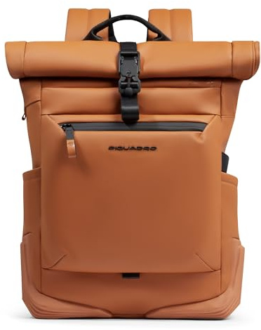 Piquadro Wasserfester Roll-top Laptop-Rucksack 15,6 Mann Stoff ziegelorange