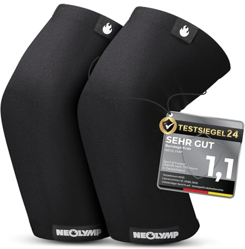 NEOLYMP Kniebandage Männer & Damen – Kniebandage Sport mit gezielter Kompression, Stabiler Halt & volle Bewegungsfreiheit mit der Kompressionsbandage (Schwarz, XL | 40-43 cm)